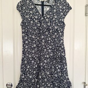 J Crew Floral Faux Wrap Mini Dress  V Neck‎ Navy White size 12